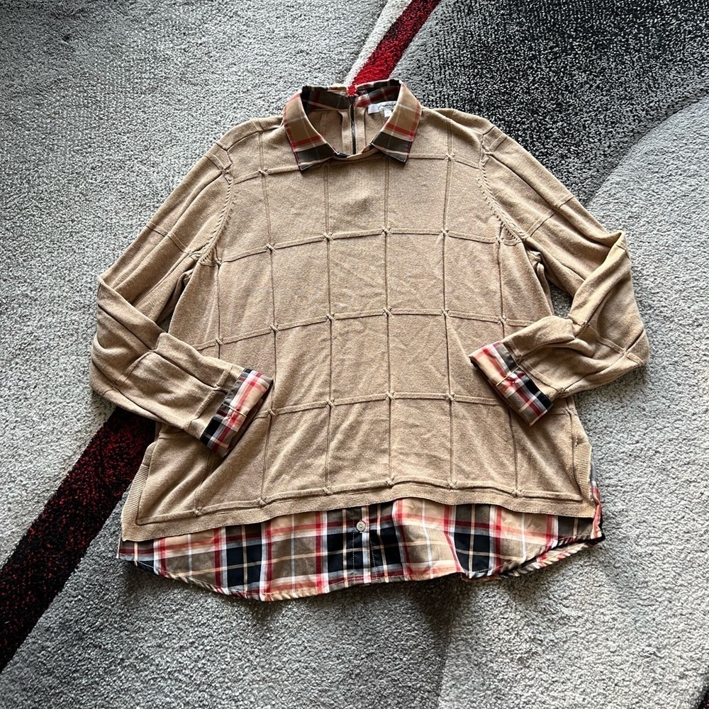 Foxcroft Tartan Layered Long Sleeve Sweater Shirt